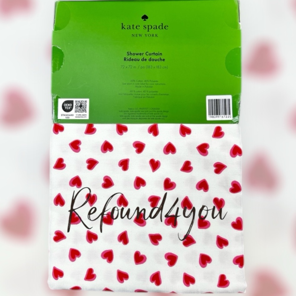 Kate Spade - ‘Red Hearts’ Shower Curtain. 72” x 72” NWT.